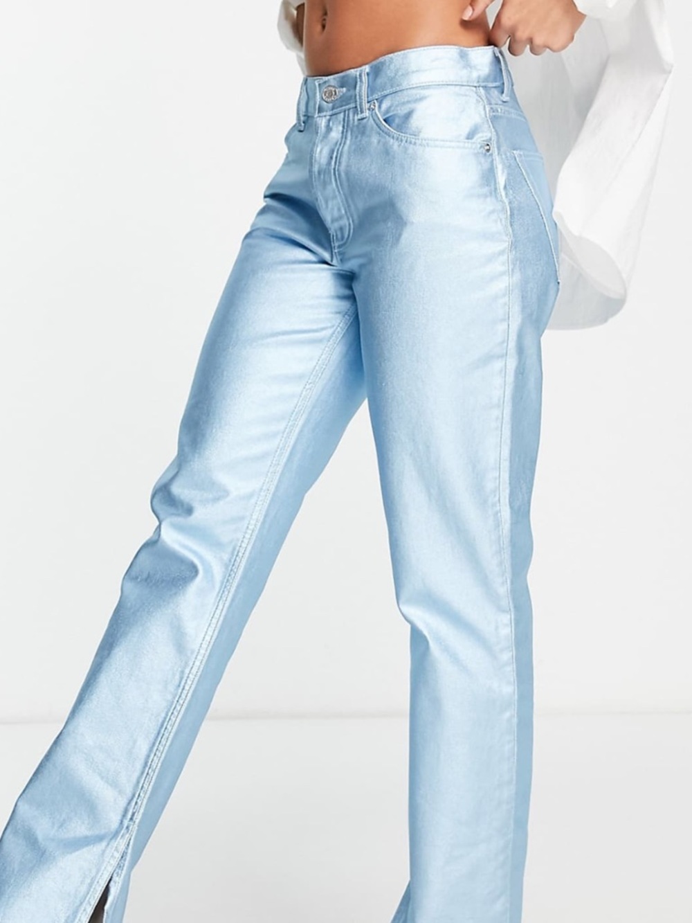ASOS Light Blue Metallic Flare Jeans